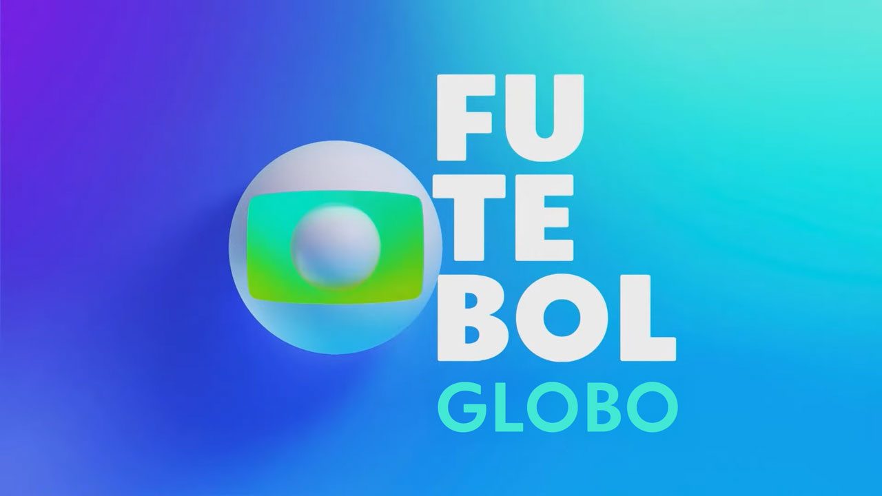 Logotipo do Futebol Globo com fundo em degradê azul e roxo e símbolo da emissora ao lado do texto