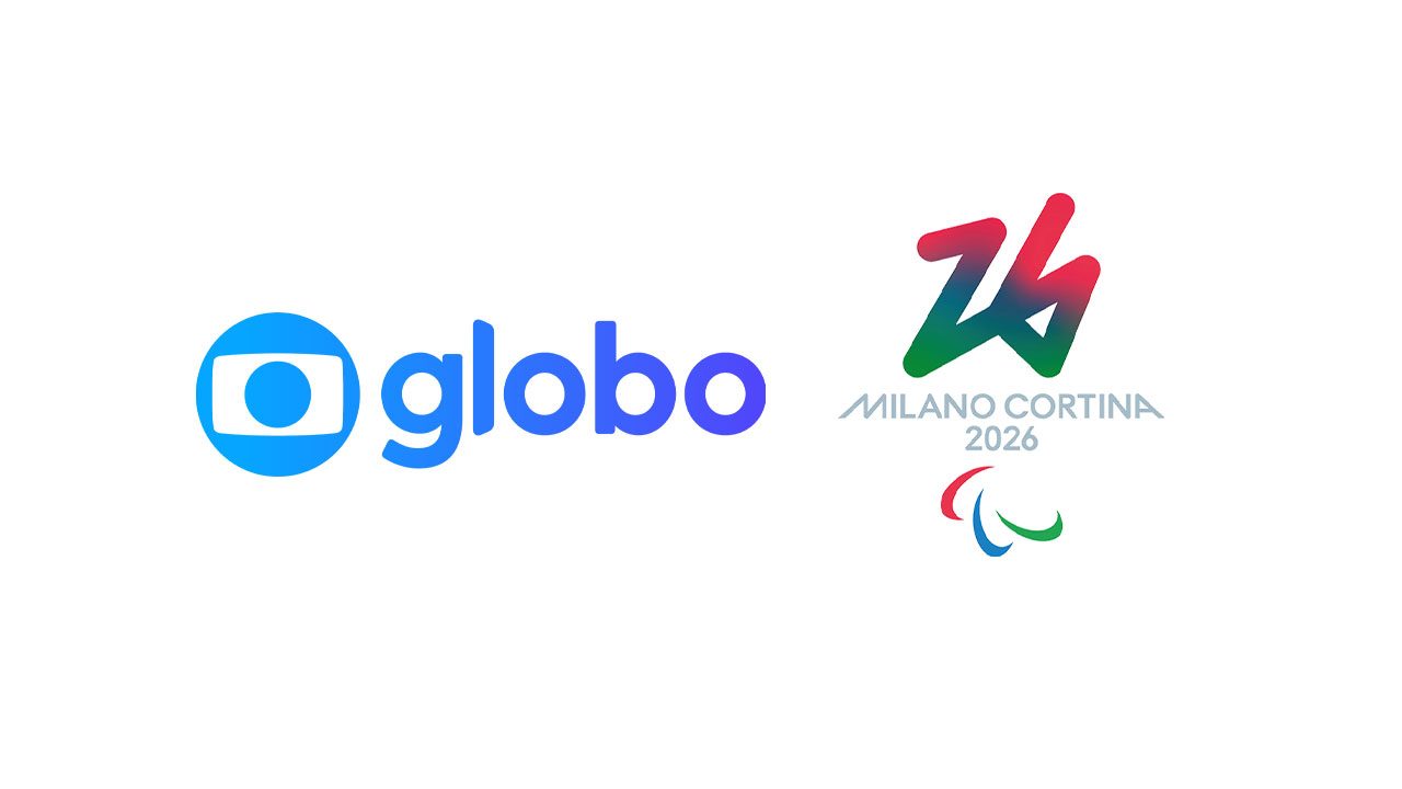 Logotipos da Globo e dos Jogos Paralímpicos de Inverno de Milão-Cortina 2026 lado a lado em fundo branco