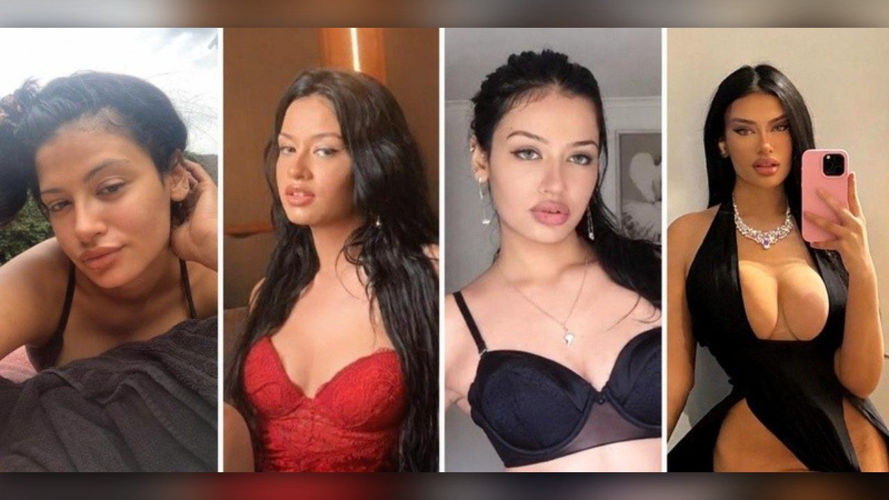 Montagem mostra Júlia Medeiros em selfies com diferentes looks e maquiagem em fotos publicadas nas redes sociais