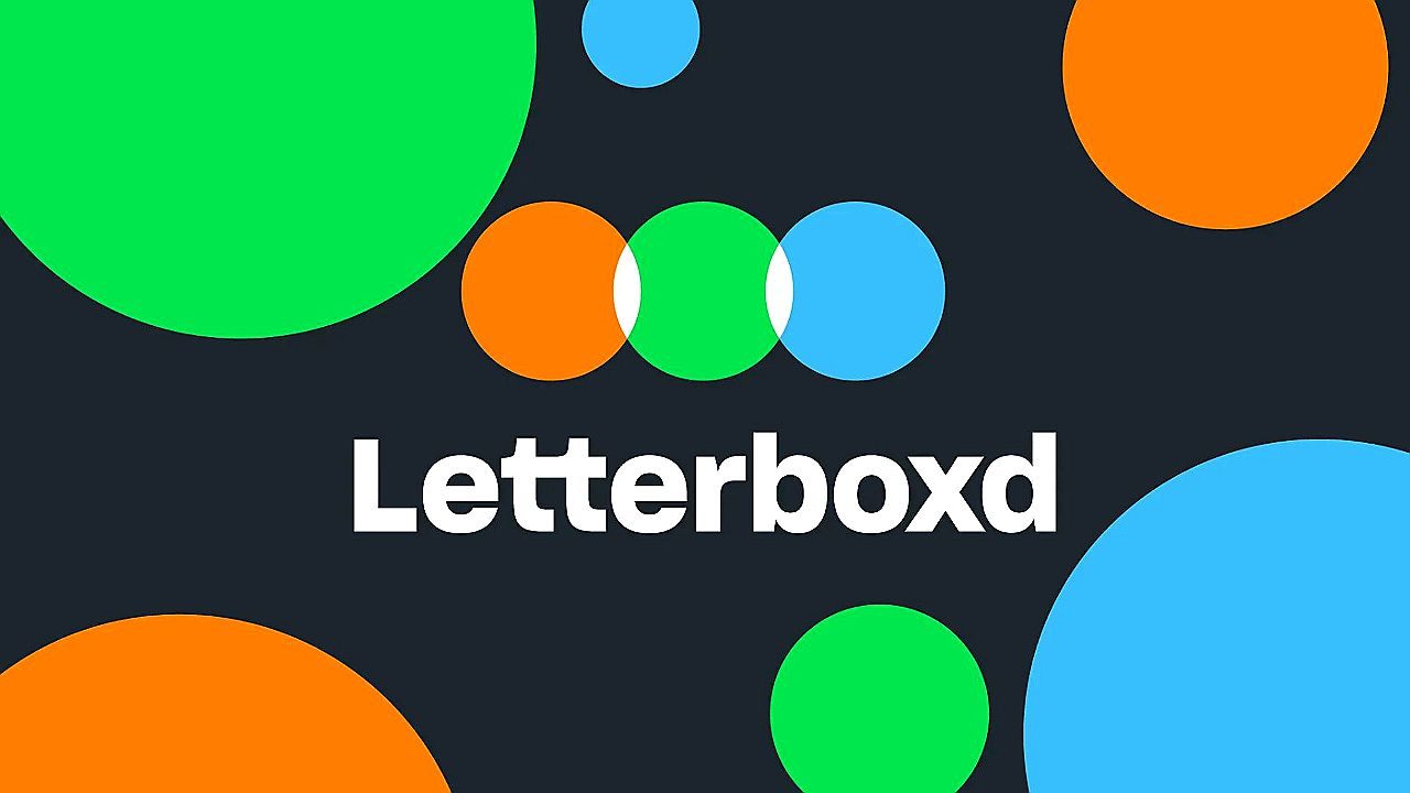 Logotipo do Letterboxd com círculos coloridos sobre fundo escuro representando a plataforma de avaliação de filmes