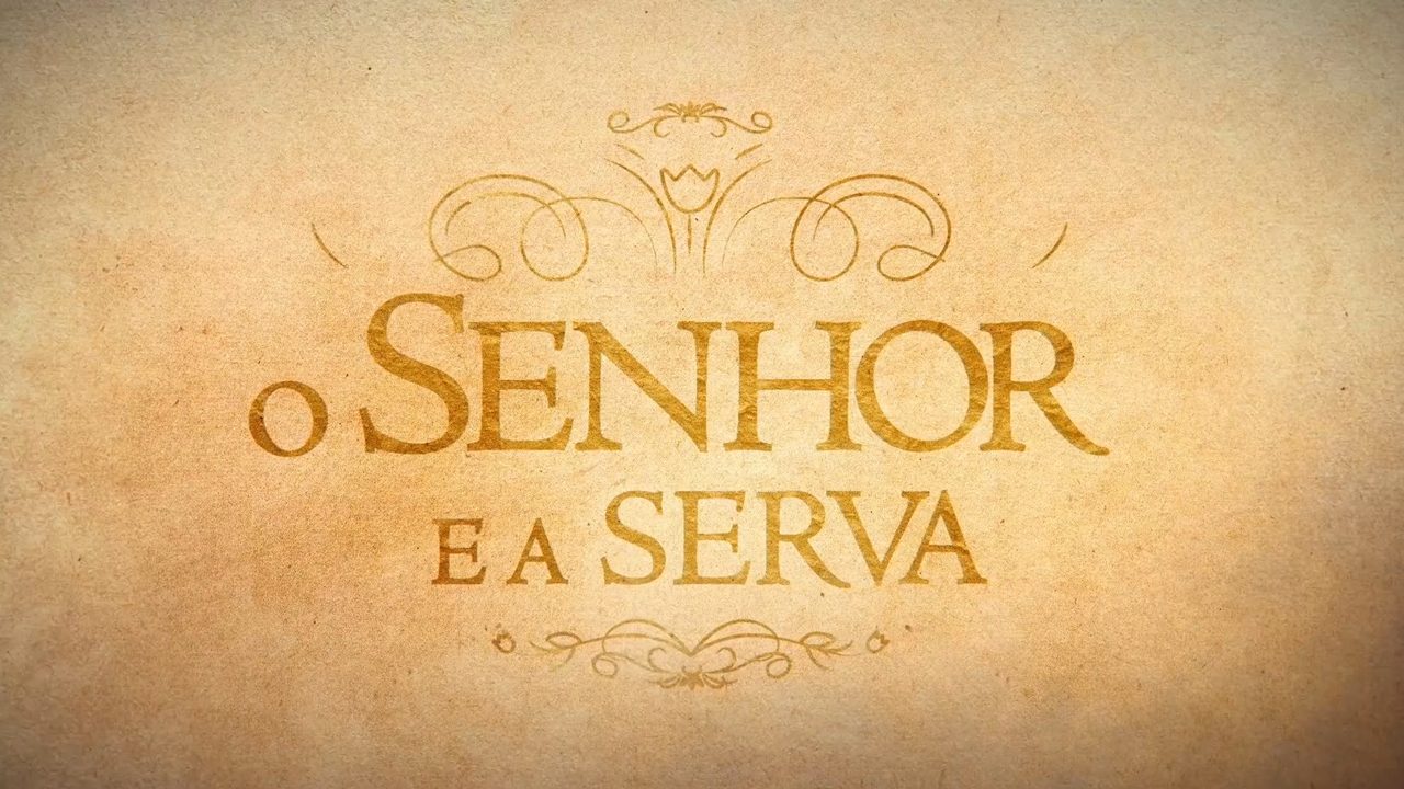 Logotipo da minissérie bíblica O Senhor e a Serva com letras douradas sobre fundo em tom de pergaminho