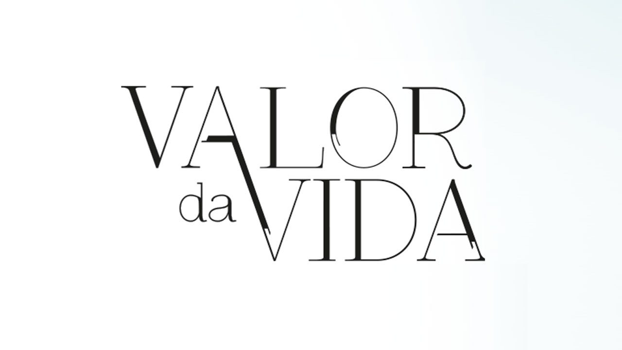 Logotipo da novela Valor da Vida com letras pretas em fundo branco
