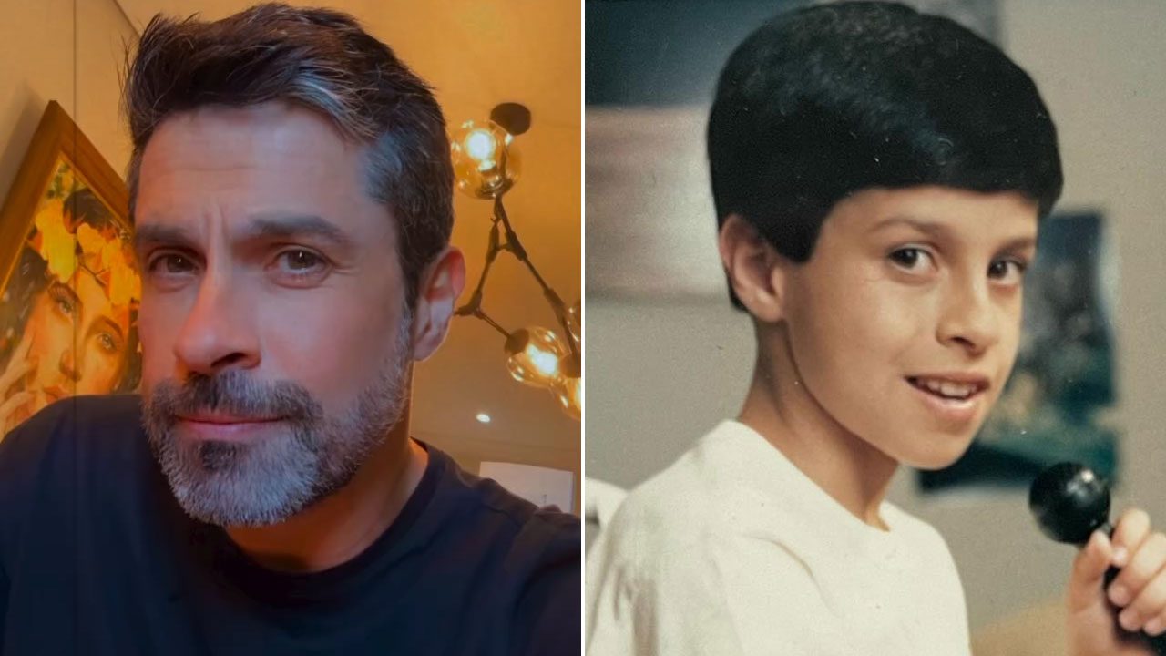 Montagem com Luciano Amaral em dois momentos: à esquerda, atualmente, e à direita, quando interpretava Lucas Silva e Silva em Mundo da Lua na TV Cultura