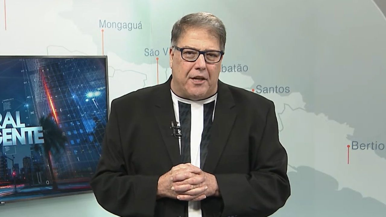 Luciano Faccioli no Litoral Urgente; apresentador causou revolta após comentário sobre vítima de feminicídio (foto: Reprodução/TH+ Band)