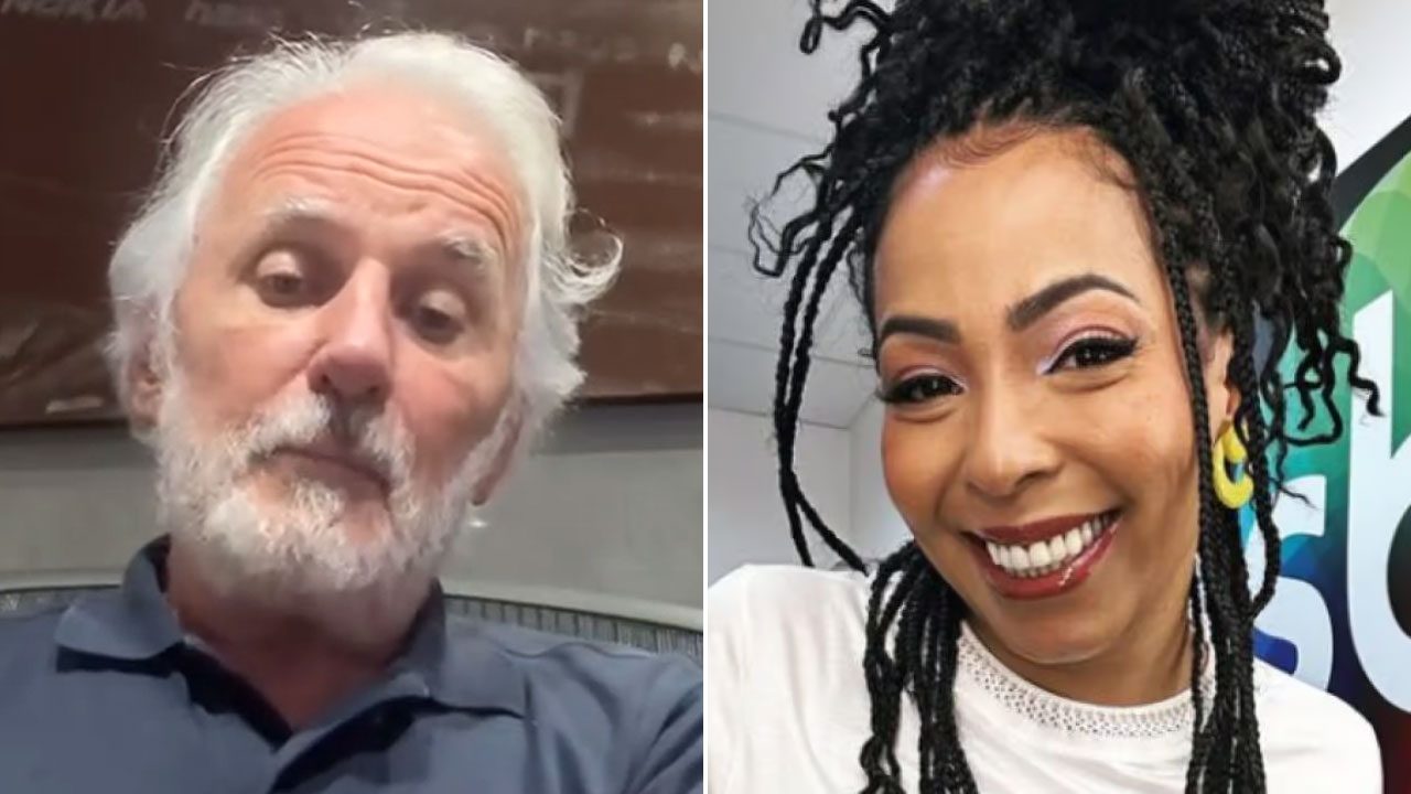 Otávio Mesquita e Juliana Oliveira aparecem lado a lado em montagem com imagens capturadas de vídeos distintos