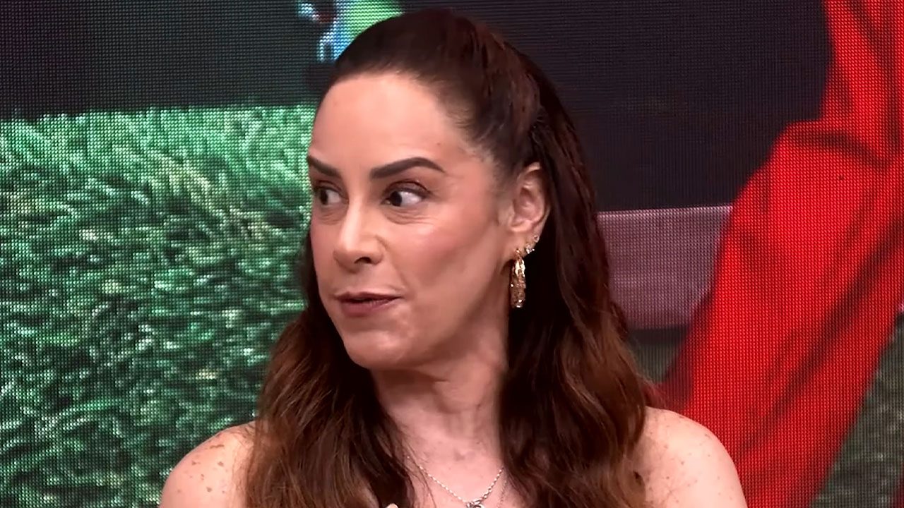 Silvia Abravanel com expressão atenta e cabelos longos ondulados durante participação no Jornal dos Famosos da LeoDias TV