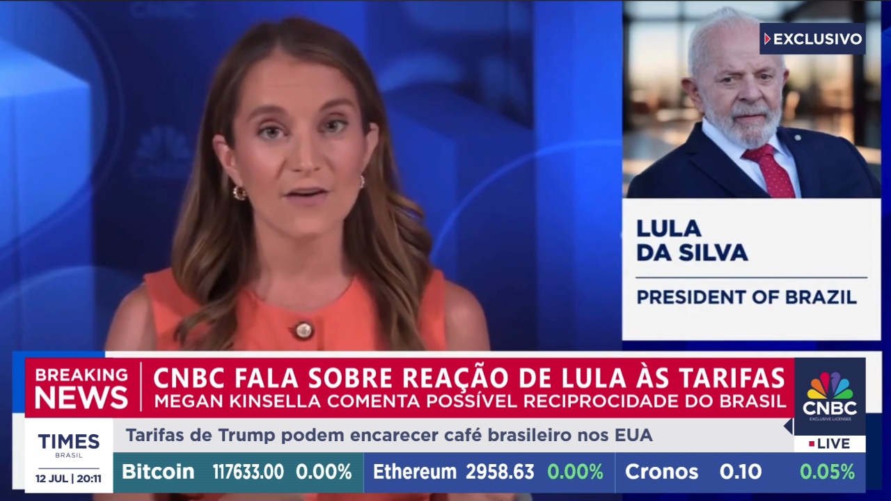 Foto da cobertura do tarifaço na Times Brasil CNBC