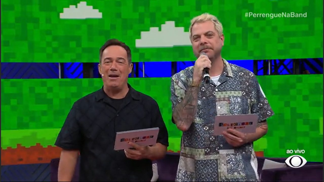 Foto de Tatola Godas e Dennys Motta no comando do Perrengue na Band