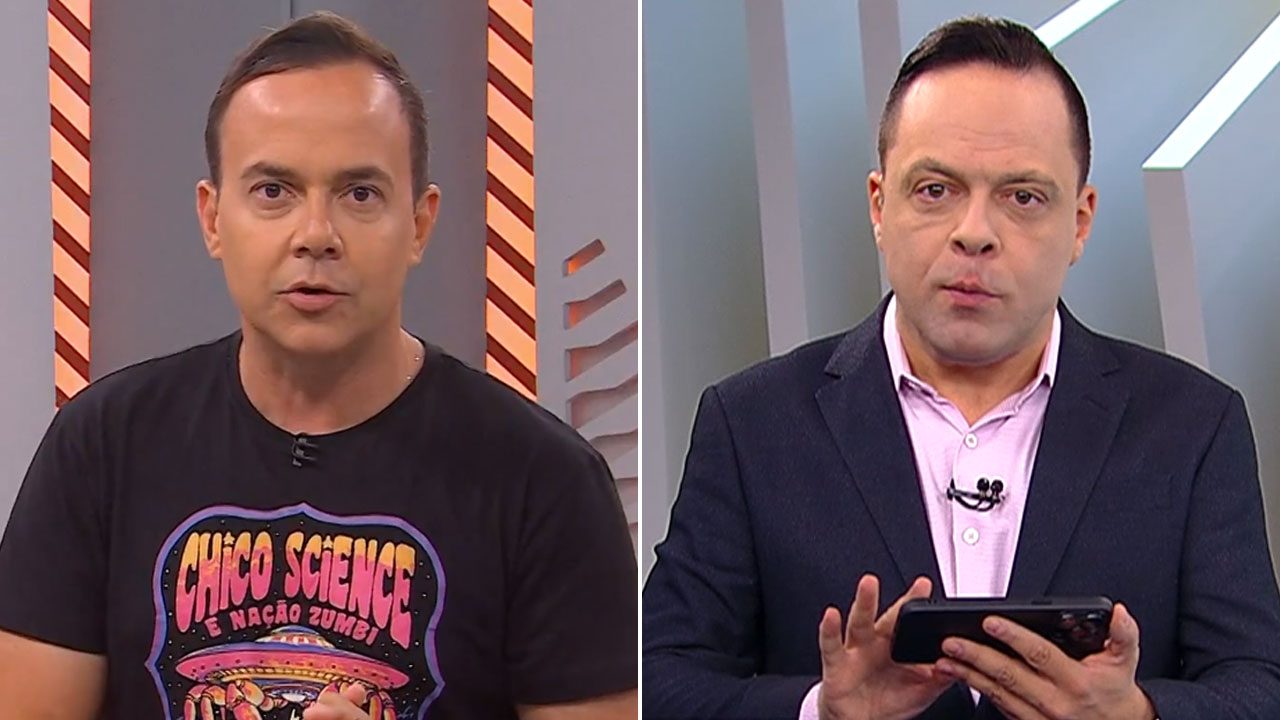 Montagem com Tiago Medeiros no Globo Esporte e Thiago Gardinali no Balanço Geral Manhã