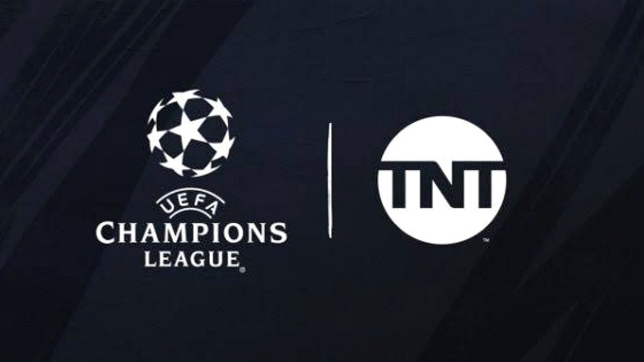 Logotipos da UEFA Champions League e da TNT Sports em imagem de divulgação das transmissões do torneio